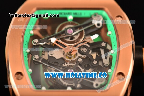 Richard Mille RM 038 Asia Automatic Rose Gold Case with Skeleton Dial and Green Rubber Strap - Click Image to Close